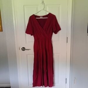 👗 Red V-Neck Flutter Sleeve Midi Dress "NWOT" 👗